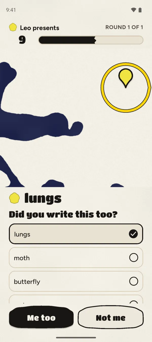 Following along: Leo presents “lungs”, and the matching finding is selected under “Did you write this too?”.